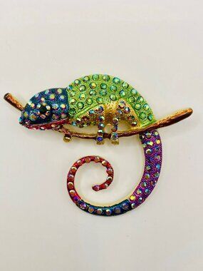 Colorful Rhinestone Chameleon Brooch Pin -56B
